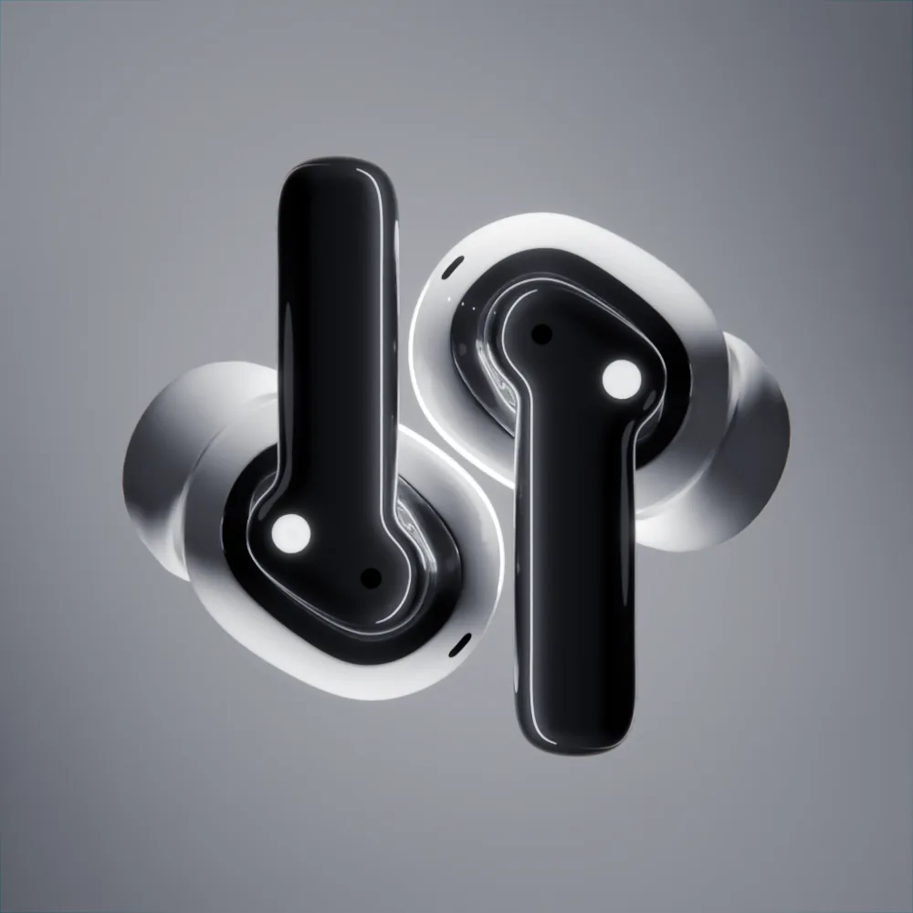 Black Nothing Ear (1) earbuds on a grey background